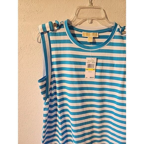 Michael Kors Womens Striped Tee - Medium (Summer Blue/White) Sleevless NWT - Picture 3 of 4